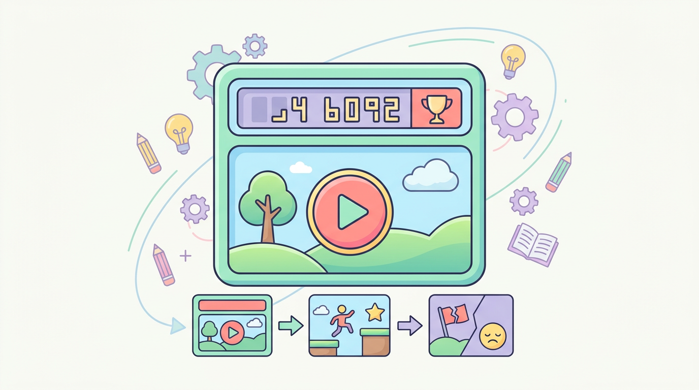 タイトル画面・ハイスコア表示・シーン遷移とセーブのイメージ